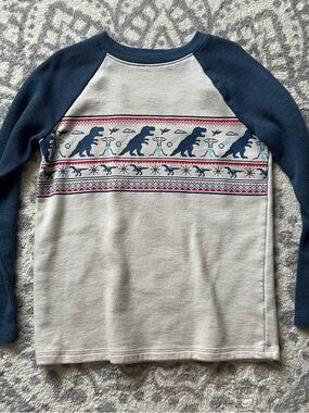 Blue & Cream Dinosaur Fair Isle Sweater. Size kids 8